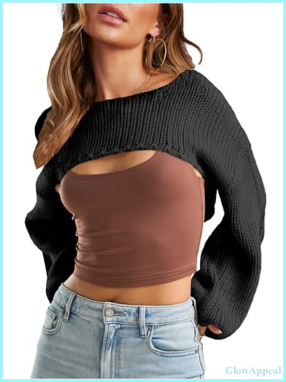 Women's Crochet Bolero Shrug Crop Sweater Knit Cardigan Long Sleeve Y2K 100%